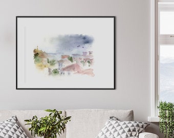 Großer Wandbild, Aquarell Druck, Abstraktes Aquarell, Fine Art Print, Großformatige Landschaft, Wohnzimmer Wandkunst, Natur Kunstdruck