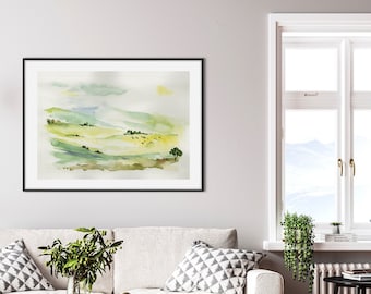 Watercolor Painting, Landscape Painting Print, Living Room Art, Mountains Print, Landscape Wall Print, Nature Wall Art, Watercolor Wall Art