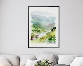 Abstract Landscape Print, Watercolor Wall Art, Nature Wall Art, Watercolor Print, House Print,  Living Room Art Print, Large Wall Art Print
