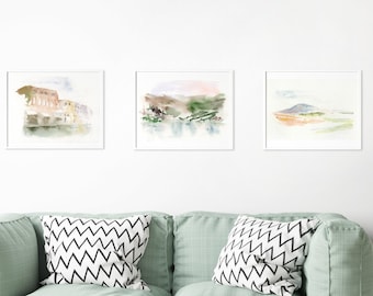 Abstract Landscape Art Print Set, Gallery Wall Set, Watercolor Painting Art, Watercolor Print Set, Landscape Print Set, Gallery Set of 3