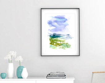 Large Vertical Wall Art, Abstract Landscape Wall Art, Abstract Nature Print, Watercolor Landscape Print, Living Room Art, Watercolor Art