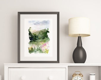 Small Abstract Art, Watercolor Print, Spring Art Print, Field Art Print, Watercolor Landscape Art, Entryway Art, Nature Print, Colorful Art