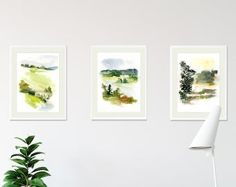 Impresiones de paisajes abstractos, conjunto de impresiones de acuarela, conjunto de impresiones de paisajes, conjunto de 3 arte de pared, arte de pared de naturaleza, arte de pared de acuarela de paisajes