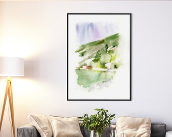 Large Watercolor Landscape Print, Abstract Landscape Print, Green Art Print,  Large Wall Art, Nature Watercolor Art, Living Room Art