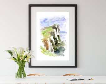 Landscape Print, Abstract Nature Art, Dining Room Wall Art, Large Print, Watercolor Wall Art, Abstract Watercolor Print, Watercolor Print