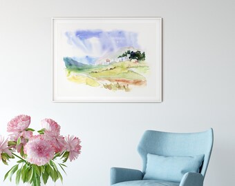 Großes Aquarell Gemälde, Abstrakte Wandkunst, Landschaft Druck, Aquarell Kunstdruck, Natur Druck, Fine Art Print, Wohnzimmer Wandkunst
