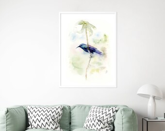 Lámina de acuarela de pájaros, arte de colibríes, regalo para amantes de las aves, arte de pared de pájaros, lámina de arte de pájaros, arte de pared grande, arte para sala de estar, colibrí
