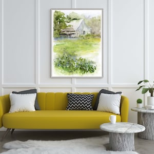 Large Green Landscape Art, Green Watercolor Landscape Art, Green Landscape Painting, Abstract Watercolor Wall Art, Nature Wall Art