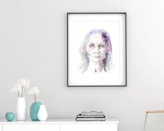 Large Portrait Wall Art, Fine Art Portrait, Abstract Portrait Art, Figurative Art, Watercolor Portrait Print, Living Room Wall Art