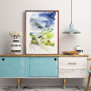 Seascape Painting, Sea Print, Watercolor Landscape, Watercolor Ocean Painting, Large Landscape Wall Art, Nature Wall Art, Abstract Painting