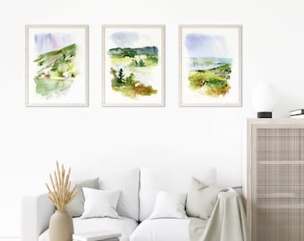 Große Landschaft Gemälde Drucke, Berg Kunst Set, 3er Set Aquarell Bilder, Galerie Wand Kunst, Natur Bilder Set