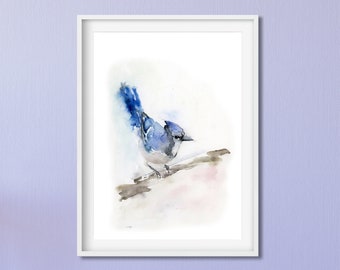 Bird Watercolor Art, Bird Wall Art, Blue Bird Print, Blue Jay, Bird Art Print, Small Watercolor Art, Bird Wall Decor, Entryway Art