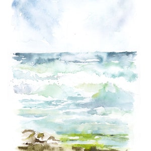 Large Vertical Wall Art, Abstract sea Wall Art, Abstract seascape Print, Watercolor Landscape Print, Living Room Art, Ocean Watercolor image 3