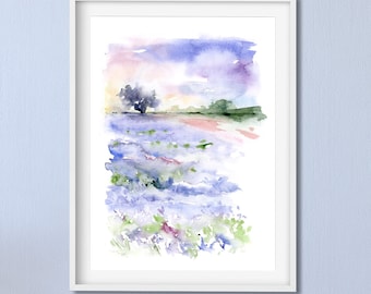 Watercolor Wall Art, Entryway Wall Art, Watercolor Landscape Print, Purple Watercolor Print, Landscape Art, Nature Wall Art, Lavender Print