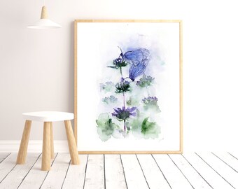 Butterfly Print,  Butterfly Watercolor Painting, Butterfly Art, New Home Gift, Large Wall Art, Living Room Art, Blue Abstract Art Print