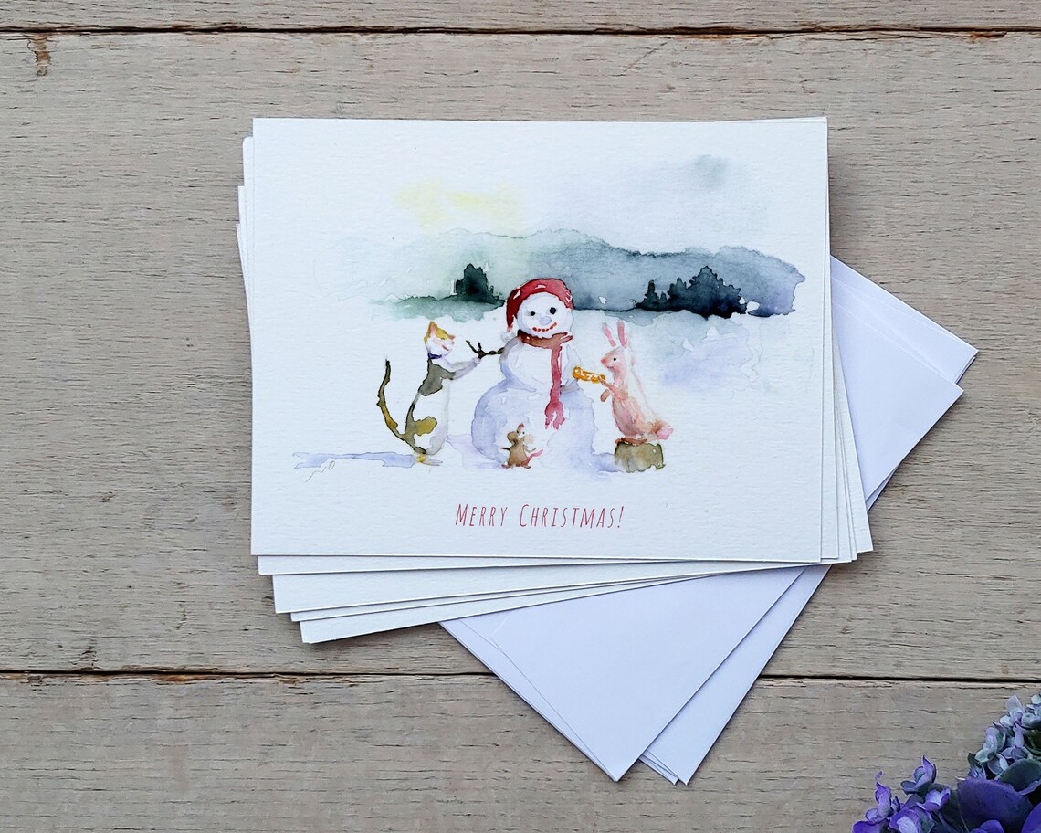 Watercolor Christmas Card Printable Greeting Card Illustrate 
