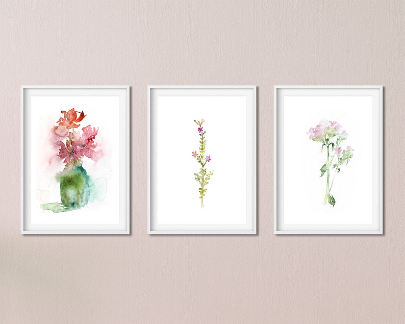 Botanical Wall Art Set, Watercolor Print Set, Flower Print Set of 3 ...