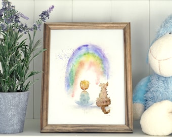 Nursery Wall Art, Watercolor Rainbow Art, Nursery Watercolor Print, Baby Rainbow Print, Nursery Animal Print, Kids Room Decor, Baby Wall Art