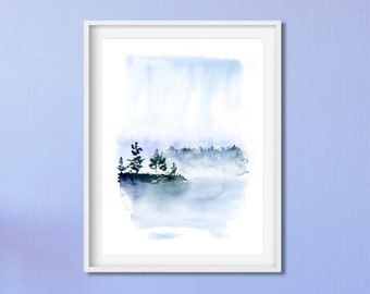 Blau Aquarell Druck, Eingang Wand Kunst, Aquarell Kunstdruck, Abstrakter Druck, Abstrakte Landschaft Druck, Giclee Kunstdruck