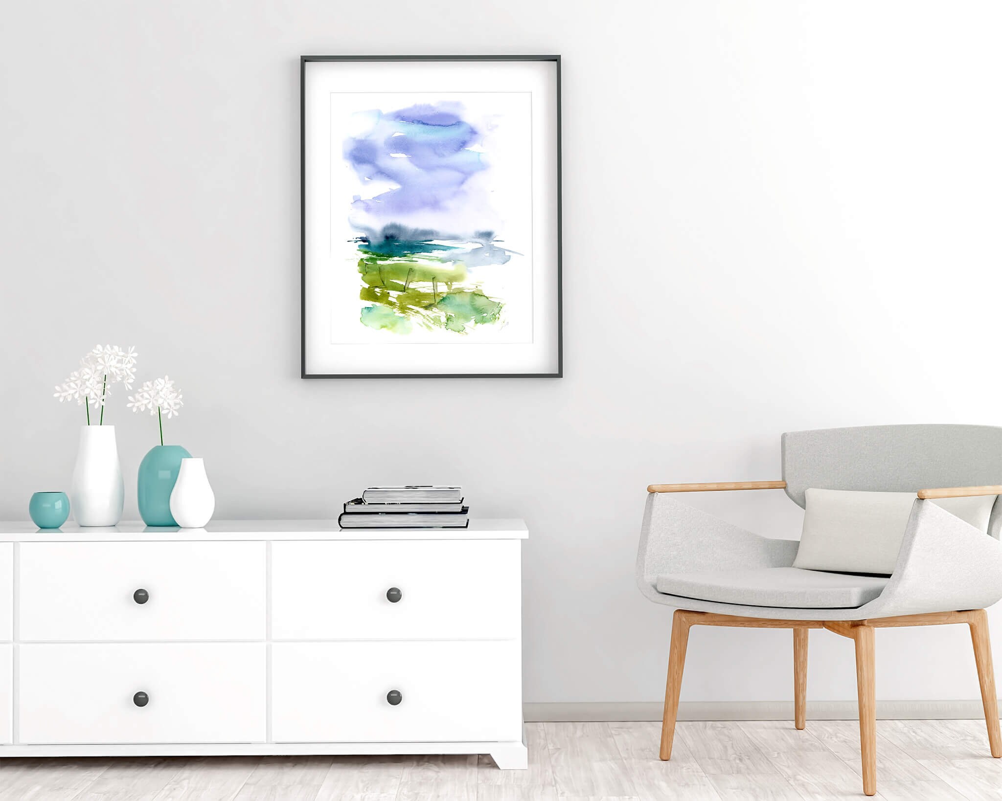 Large Landscape Art Watercolor Paintings Blue and Green Art | Etsy