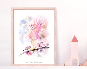 Arte de pared para niña, arte de guardería de hadas, arte de acuarela para guardería, arte de pared para niños, arte de pared de hadas, regalo personalizado para decoración de habitación de niñas.