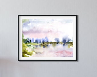 Farbenfroher Landschaftsdruck, großes Wandbild, Naturkunstdruck, Aquarelldruck, abstrakte Aquarellkunst, Wohnzimmerkunst, Kunst, Original