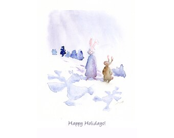 Printable Happy Holiday Card, Watercolor Holiday Card, Christmas Card, Printable Card, Blank Cards, Holiday Greeting Card, Watercolor Art