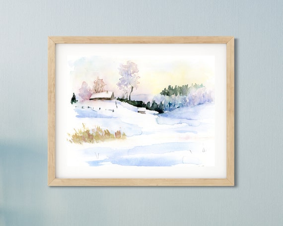 Abstract Art Print, Bedroom Wall Art, Snowy Landscape Print, Nature Wall Art, Large Wall Art, Watercolor Art, Original Fine Art, Snow Print