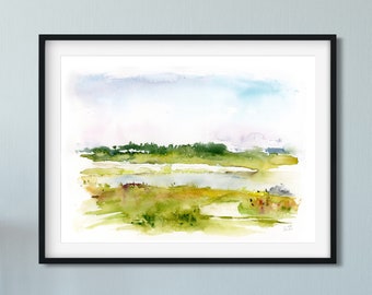 Watercolor Landscape Painting Print, Nature Fine Art Print, Abstract Landscape Print, New Home Gift, Small Wall Art, Watercolor Art Print