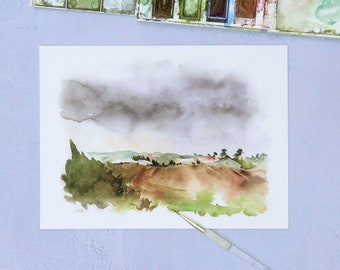Abstract Landscape Painting, Watercolor Home Decor, Fine Art Giclee, Abstract Wall Art, Winter Watercolor Wall Art, Small Wall Art Painting