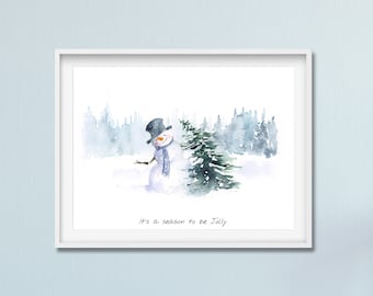 Arte de parede para berçário, decoração de quarto de bebê, impressão de inverno, arte em aquarela, impressão em aquarela para berçário, sala de família, arte para quarto de criança, impressão de arte de boneco de neve