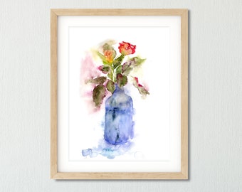 Roses Art Print, Floral Home Decor, Valentines Art, Watercolor Roses Painting, Romantic Wall Art, Flower Wall Art, Red Roses Print, Fine Art