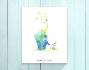 Baby Wall Art, Watercolor Animal Wall Art, Elephant Print, Safari Animal Print, Baby Room Decor, Children Wall Art, Baby personalized gift