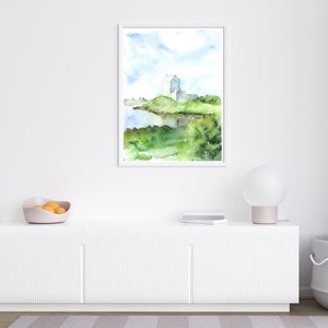 Large Irish landscape Watercolor Painting, Green Watercolor Wall Art, Nature Landscape Wall Art, Fine Art Print, Green Painting, Ireland Art
