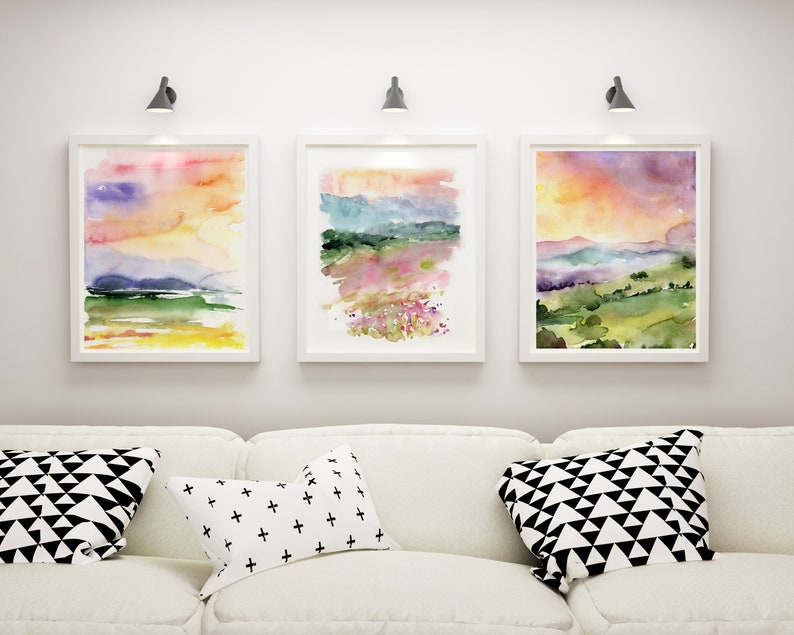 Watercolor Print Set, Landscape Print Set, Set of 3 Wall Art, Fine Art Print Set, Nature Art Prints, Sunrise Prints, Watercolor Wall decor zdjęcie 5