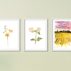 Watercolor Landscape Prints, Pink Prints, Nature Print Set, Watercolor Print Set of 3, Gallery Wall Set, pink Wall Art, flower Paintings