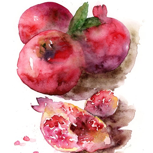 Large Nature Wall Art for the kitchen, Watercolor Prints, Art Gift, Watercolor Print Set of shops 3, Fruit wall décor set, pomegranate wall art