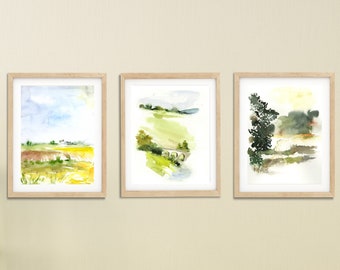 Conjunto de impresiones de paisajes en acuarela: Arte mural abstracto de valle