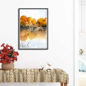 Autumn Landscape Wall Art, Living Room Painting, Large Watercolor Wall Art, Nature Painting, foliage Wall Art, Warm Color Art, Fine Artwork image 3