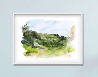 抽象的な風景油彩画 抽象的なカラフル風景画。油絵は紙に水の色のテクニックを