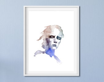 Groot portret schilderij, aquarel portret print, vrouw kunst aan de muur, vrouw portret, woonkamer Art Print, vrouw Art Print, figuratieve kunst