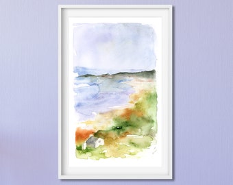 Ozean Malerei, Meer Landschaft, Aquarell Landschaft, Meer Druck, Blaue Landschaft Kunst, Fine Art Giclée, Meer Malerei