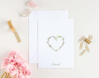 Printable Love Card, Heart Card, Couple Card, Flower Card, Printable Watercolor Card, Valentine's Card, Anniversary Greeting Card, I love Us