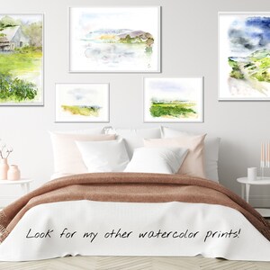 Sunset Landscape Art Print, Lake Art, green and blue Painting Print, Abstract Watercolor Wall Art, boat watercolor Art,Fine Art, Small print image 7