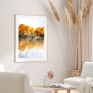 Autumn Landscape Wall Art, Living Room Painting, Large Watercolor Wall Art, Nature Painting, foliage Wall Art, Warm Color Art, Fine Artwork image 5