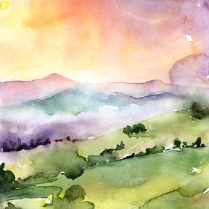 Sunrise Wall Art, Nature Watercolor Print, Small Abstract Art, Landscape Painting, Colorful Watercolor Wall Art, Fine Art, Sunrise Painting image 3