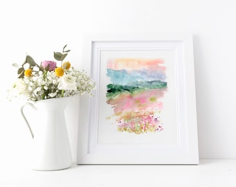 Natur-Wandkunst, Farbenfrohe Wandkunst, Landschaftsdruck, Aquarell-Wandkunst, Abstrakter Aquarelldruck, Aquarelldruck, Kleine Kunstdrucke