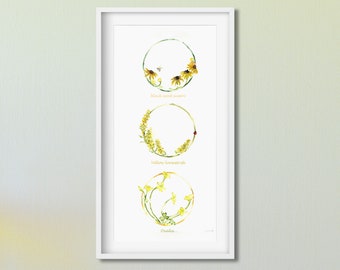 Blumenkunst, Gelbe Blumenkunst, Kinderzimmer Gelbe Wandkunst, Aquarell Blumendruck, Kinderzimmer Dekor, Baby Wandkunst, Aquarelldruck