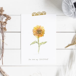 Zonnebloemkaart, afdrukbare liefdeskaart, Valentijnsdagkaart, bloemenliefdekaart, downloadbare verjaardagskaart, paarkaart, je bent mijn zonneschijn