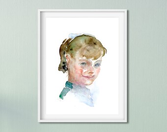 Girl Portrait, Portrait Art, Portrait Wall Art, Small Art Print, Watercolor Portrait Print, Entryway Art, Portrait Painting Print